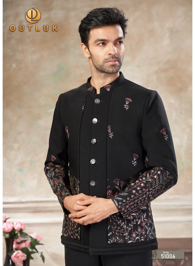 OUTLUK Black Embroidered Jodhpuri Jacket for Men - Image 3